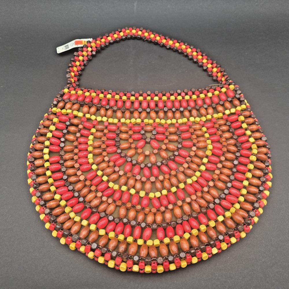 Vintage Beaded Purse Wooded Beads Boho Handbag NEW Apt. 9